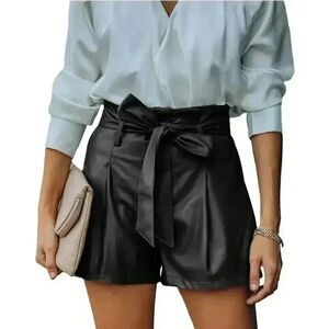 Fashion Women's Black PU/Spandex/Poly Faux Leather Stretchy High Waisted Wide Le
